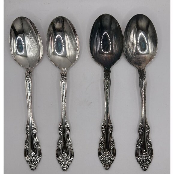 Set Of 4 Oneida Silverplate Silver Artistry Pattern Soup Spoons Discontinued 196 - Picture 2 of 6